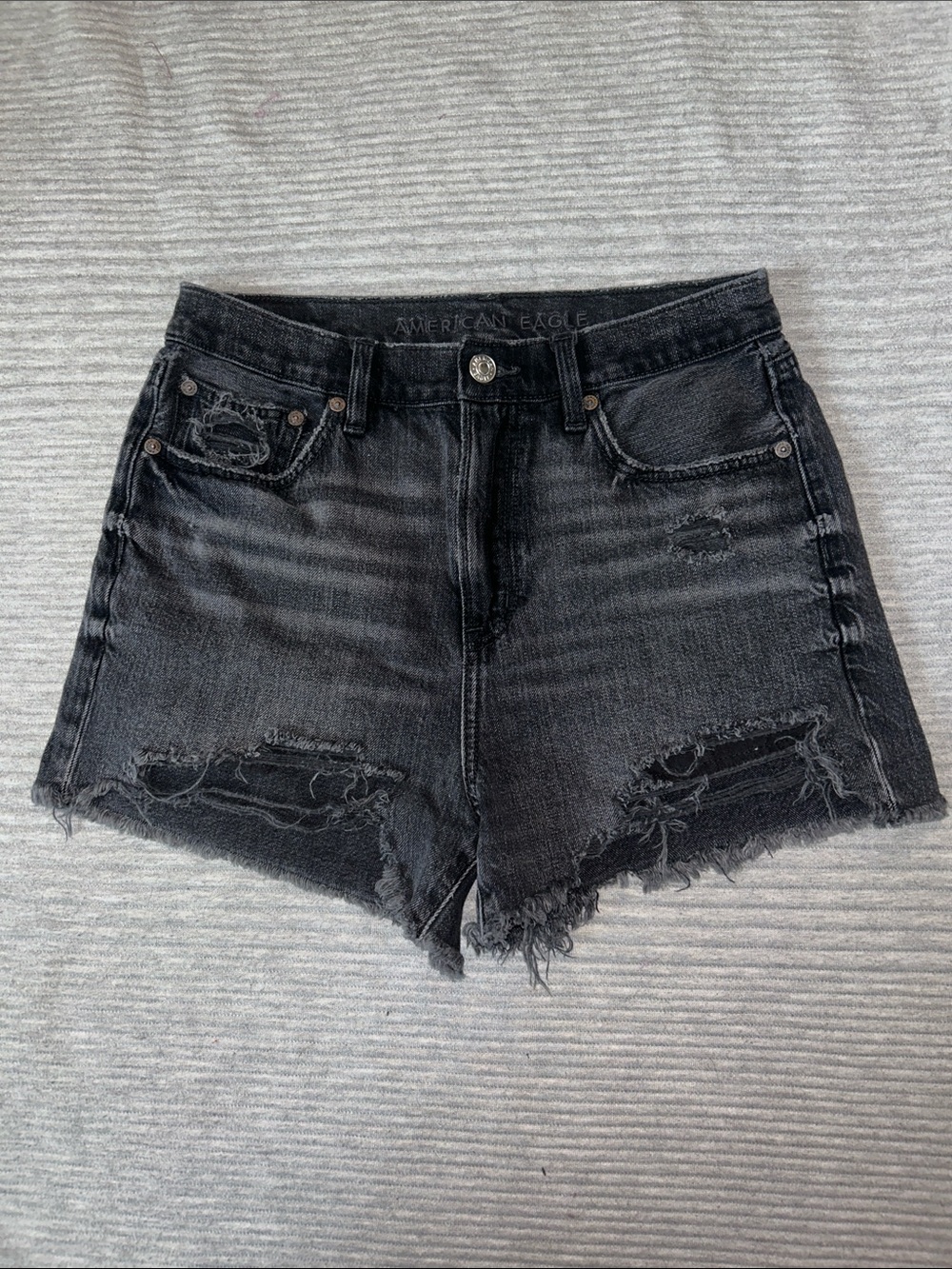 American Eagle Outfitters Washed Black Distressed High-Rise Jean Shorts